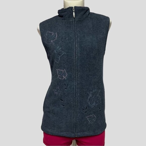 Northern Reflections Dark Blue Embroidered Fleece Vest - Picture 1 of 12